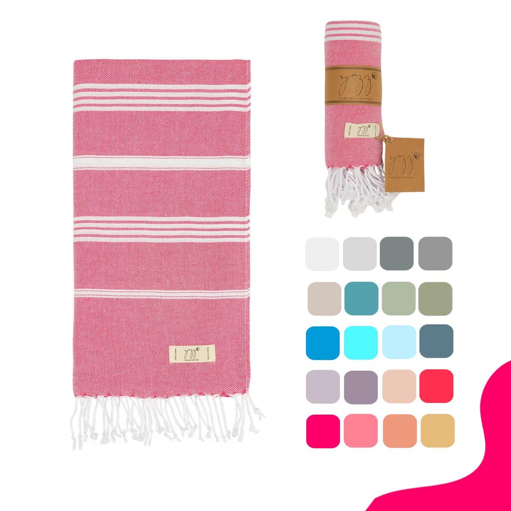 Yazz Turkish Cotton Turkish Beach Towels Large Beach Towel 39x71 inch Pool Towels for Adults Quick Dry Cotton Beach Towel, Lightweight Travel Towel (Fushia)
