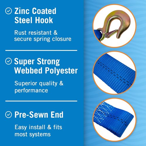 Boat Trailer Winch Strap - Heavy Duty 2 Inch x 20 Feet, 10,000 Lbs Capacity with Hook