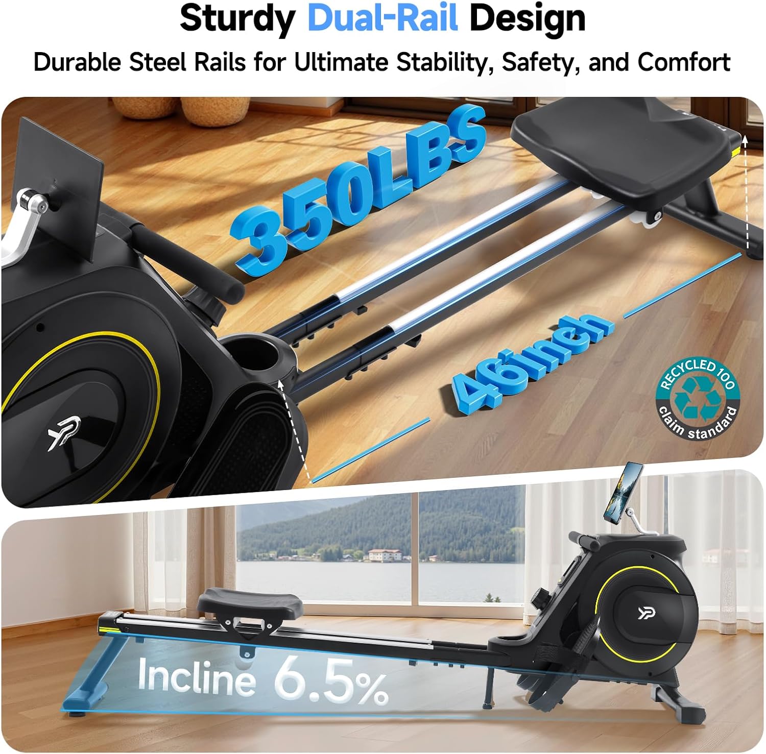 Rowing Machine | Rowing Machine for Home with 350 LB Capacity & 16-Level Silent Resistance - Compact & Foldable for Full-Body Workout