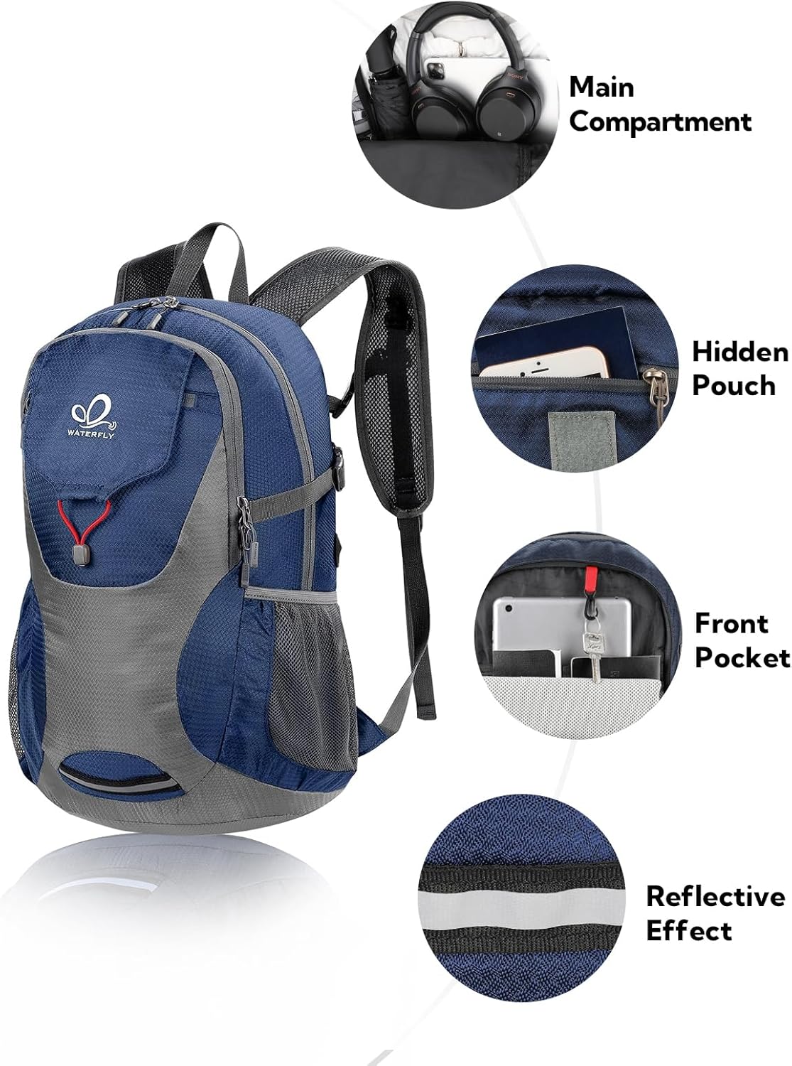 WATERFLY Lightweight 30L Packable Hiking Backpack - Ultralight Travel Daypack for Men & Women