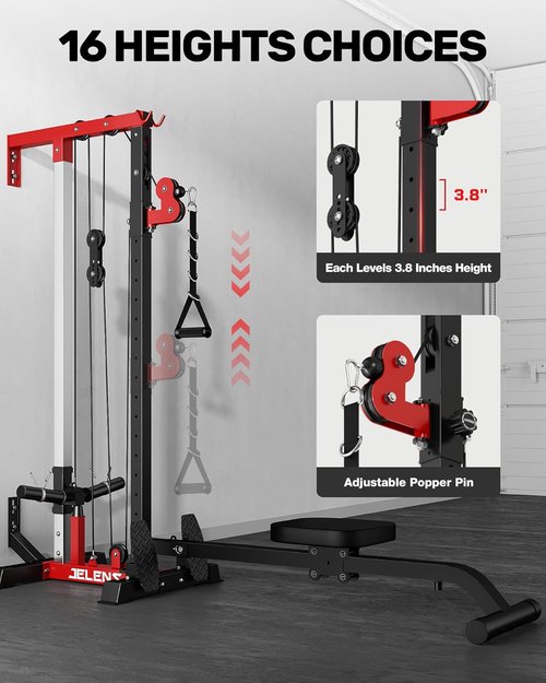 JELENS RC01 Foldable LAT Pulldown Machine - Adjustable Seat & 16 Positions | Home Gym Cable Station