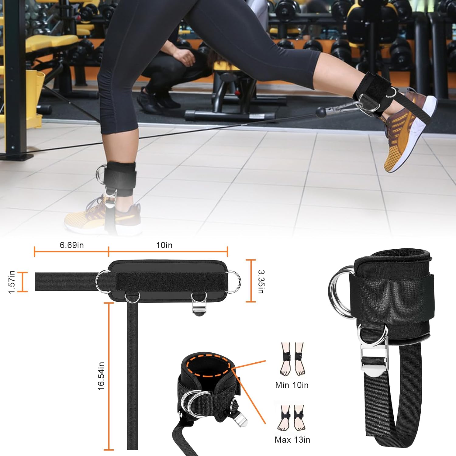 Skiennix Ankle Straps for Cable Machine - Comfortable Padded Neoprene, Adjustable Cuffs for Glute Kickbacks & Leg Extensions