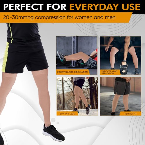 Doc Miller Thigh High Compression Socks – Footless 15-20 mmHg Support Hose for Men & Women, No Foot Leg Sleeves for Circulation, Travel, Work, Pregnancy, Daily Wear – 1 Pair