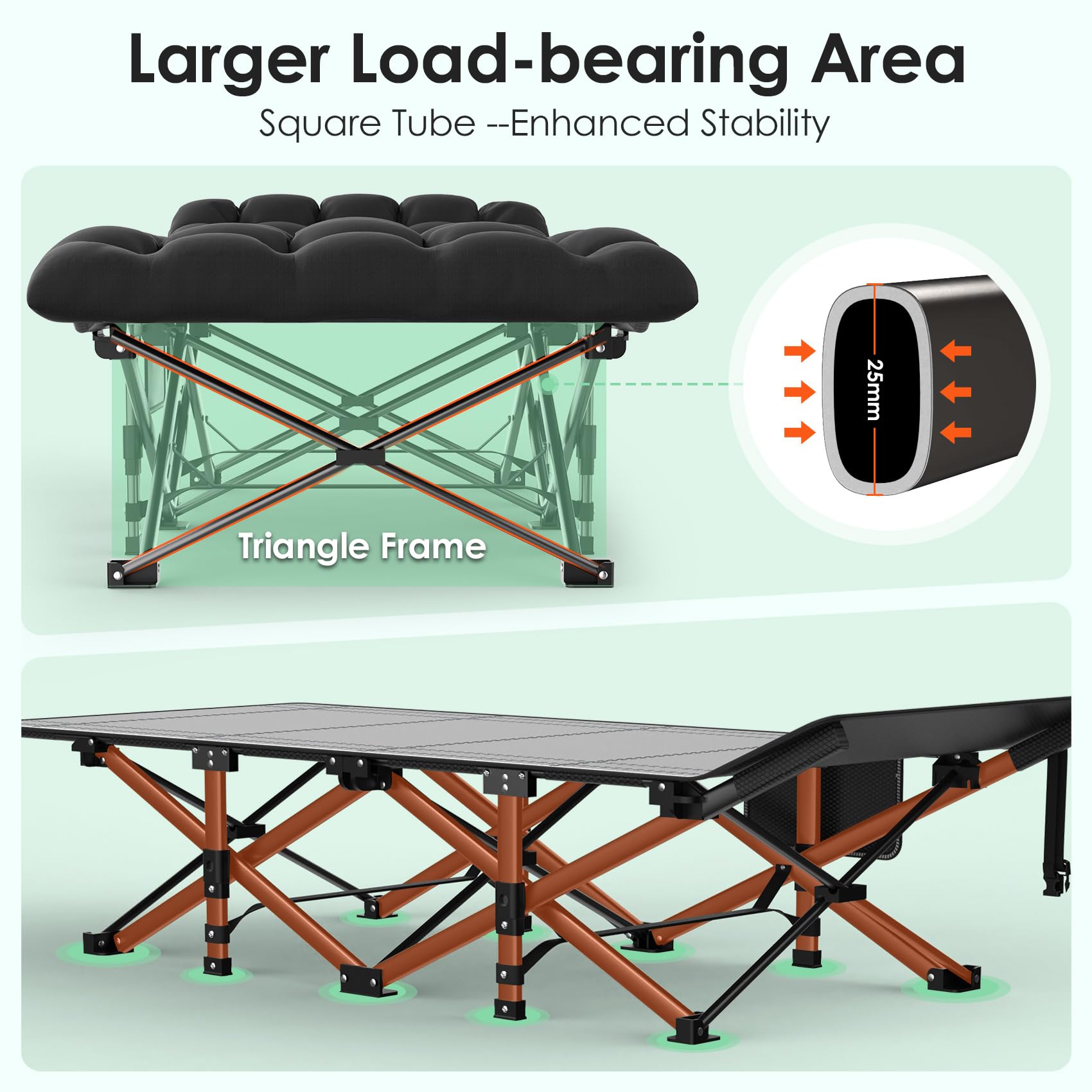 Suteck Camping Cot, Folding Camping Cot Bed for Adults Sleeping 1200D Double Layer Oxford Portable Folding Outdoor Cots for Camping W/Soft Pad Carry Bag for Home Office Nap Beach Travel