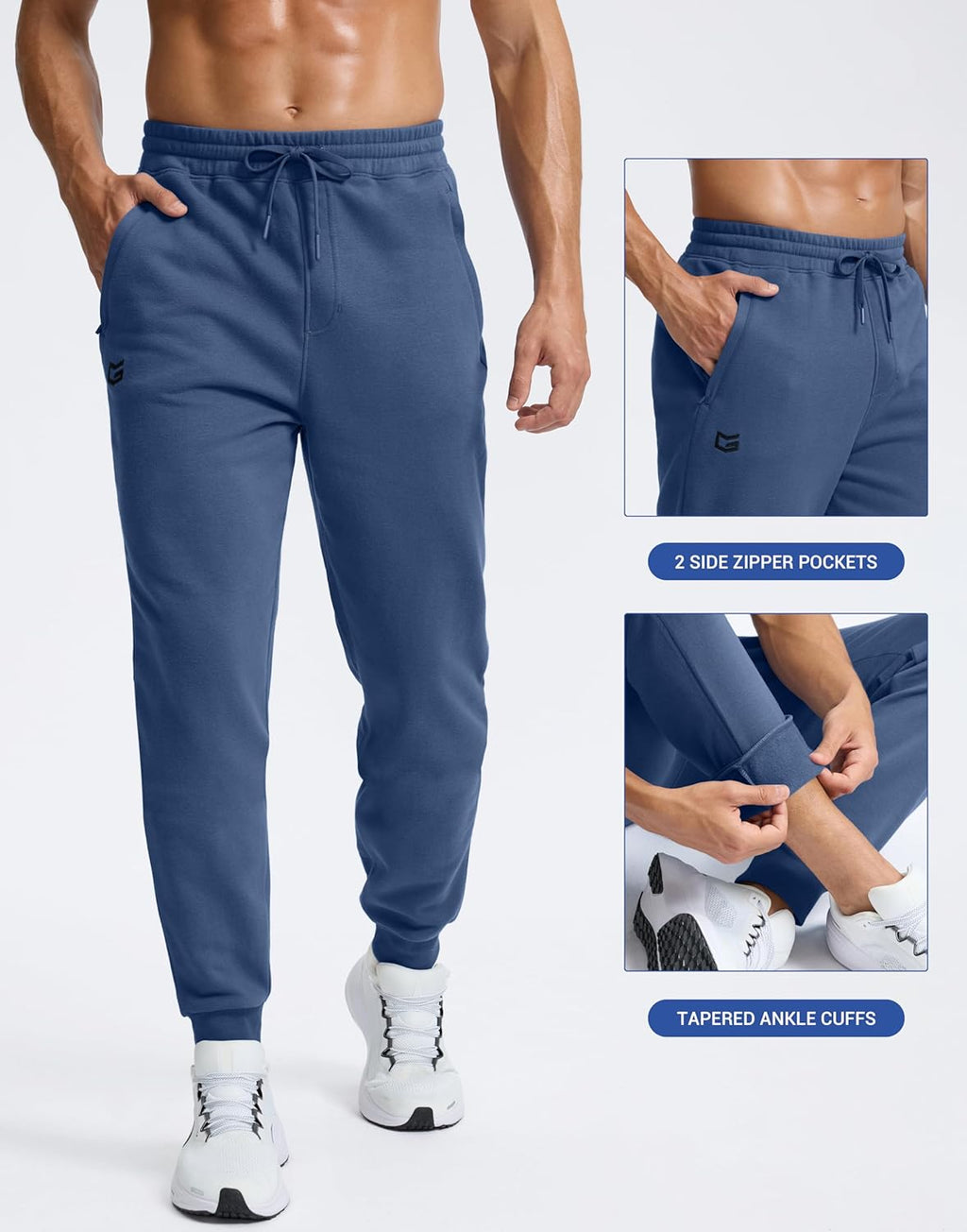 Skiennix Men's Cotton Fleece Joggers - Warm Athletic Sweatpants with Zipper Pockets | Winter Lounge Wear