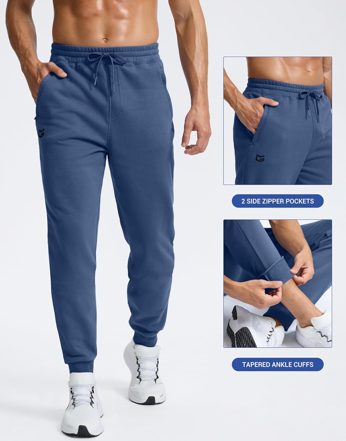 Skiennix Men's Cotton Fleece Joggers - Warm Athletic Sweatpants with Zipper Pockets | Winter Lounge Wear
