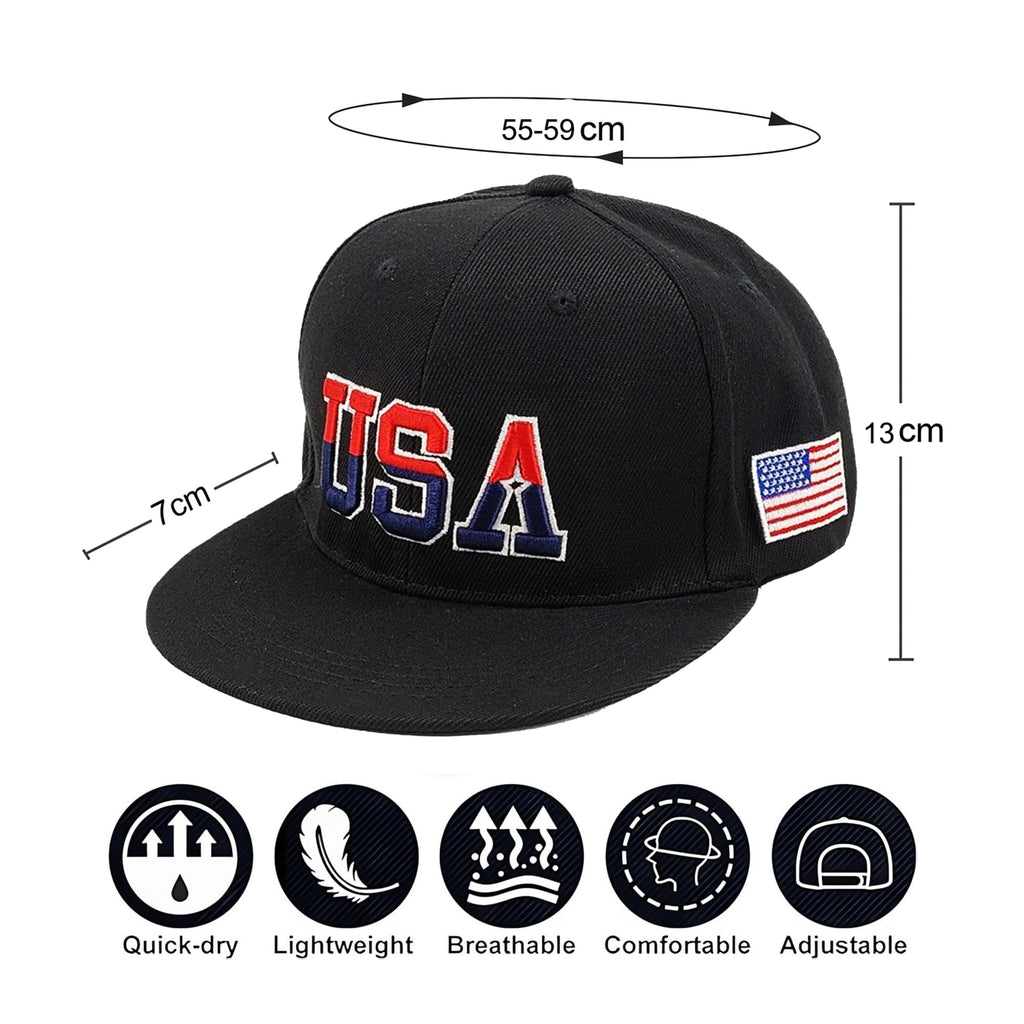 USA Snapback Hats for Men Women American Flag Baseball Cap Adjustable Cotton Embroidered Flat Brim Hat Patriotic Dad Hat Trucker Cap White