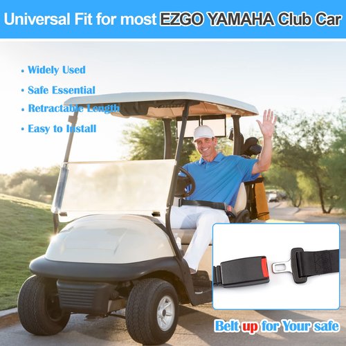 Dewkake Golf Cart Seat Belts Kit, 2pcs Universal Retractable Front and Rear Golf Cart Seat Belt Kit for Club Car, EZGO,Yamaha