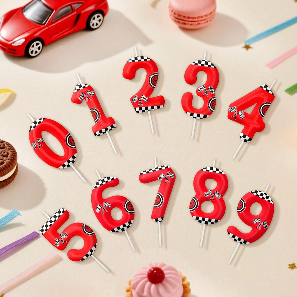 Red Number 3 Birthday Candles - Racing Cars Themed Cake Topper for Boys & Girls Party Decor