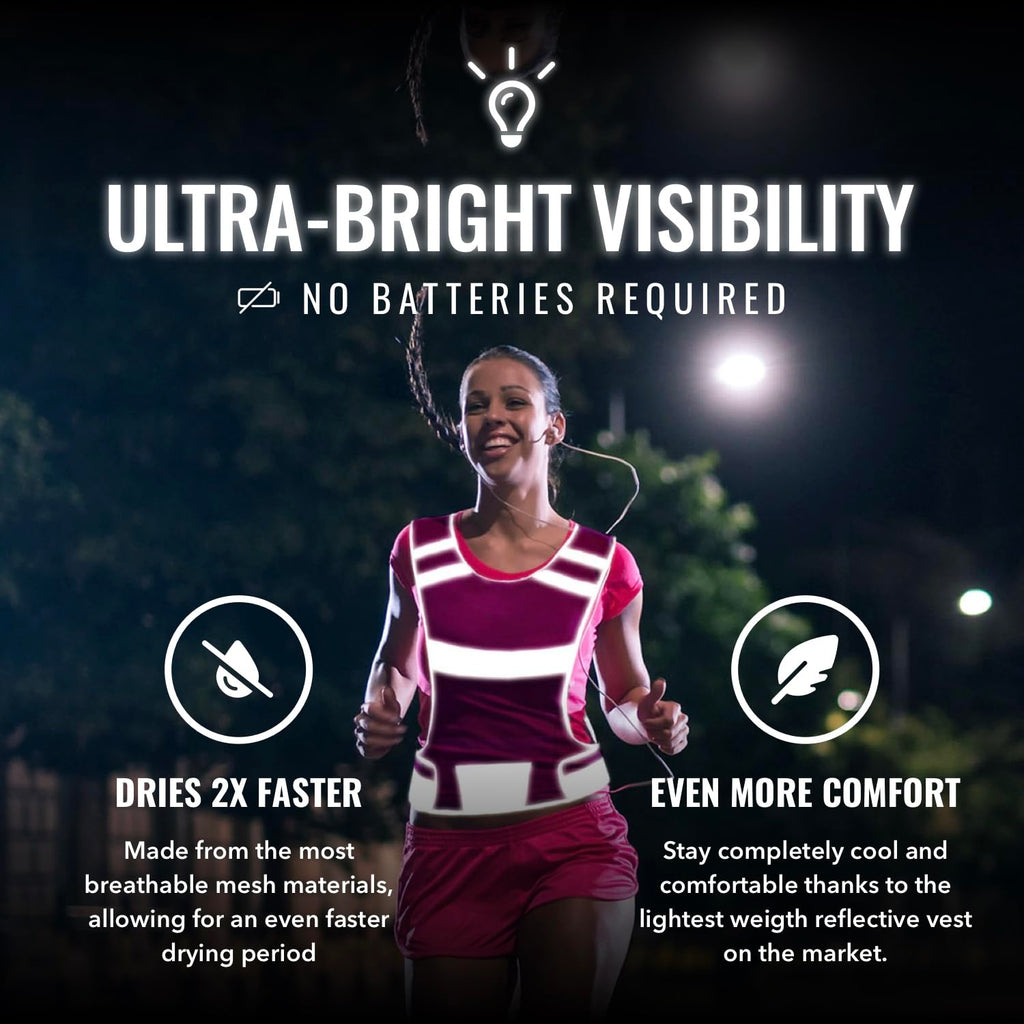 Mesh Reflective Running Vest with Inside Pocket & 2 Bands, Pink Medium