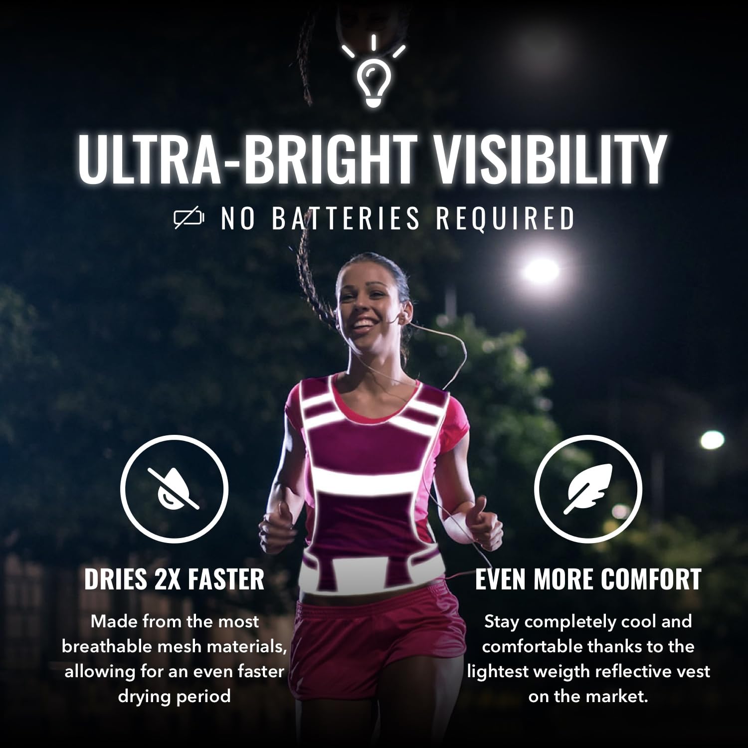 Mesh Reflective Running Vest with Inside Pocket & 2 Bands, Pink Medium