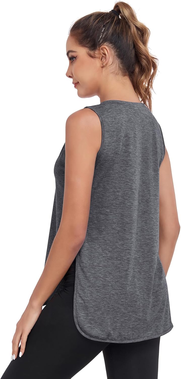 Skiennix Women's V-Neck Workout Tank Tops - Sleeveless Yoga & Running Shirts with Side Split