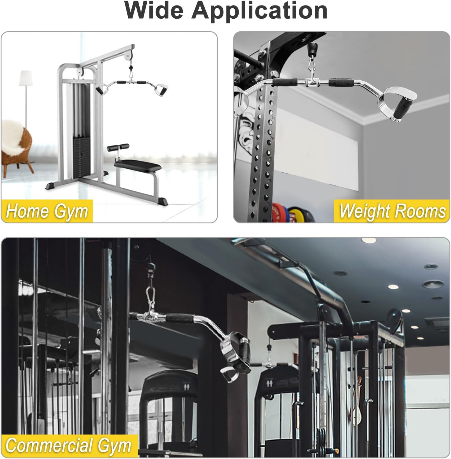 Skiennix LAT Pulldown Bar - Heavy Duty V-Shaped Cable Machine Attachment with Rubber Handgrips