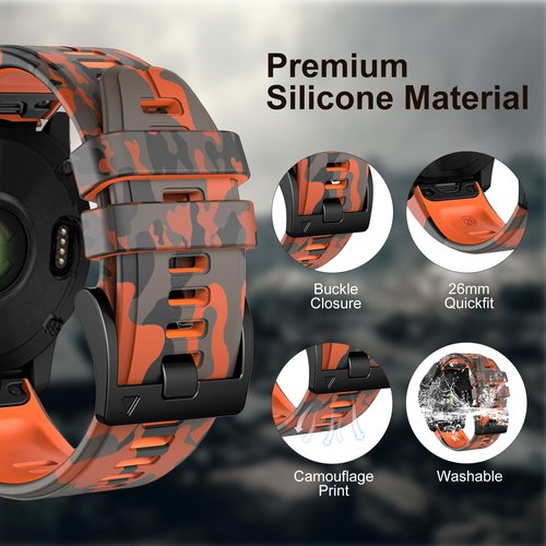 Bandkids 26mm Camo Band Compatible for Garmin Fenix 5X /Fenix 6X /Fenix 7X/Tactix Delta/Fenix 3/3 HR,Soft Waterproof Sport Quickfit Watch Bands for Garmin Fenix 6X Pro/5X Plus