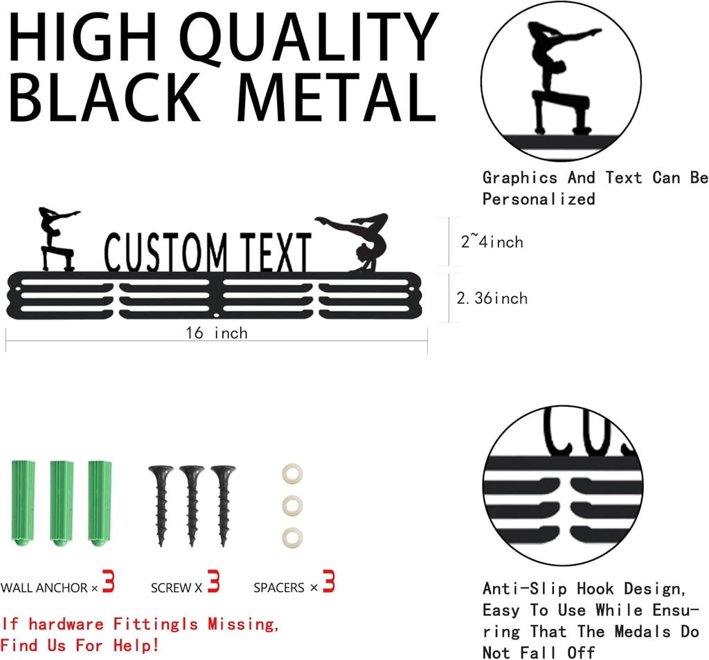 Skiennix Personalized Medal Holder - Custom Name Display Rack for 60 Awards Ribbons | Wall-Mounted Metal Hanger for Athletes