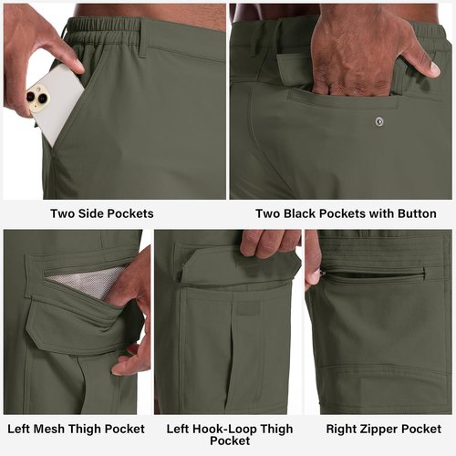 Jessie Kidden Mens Outdoor Casual Expandable Waist Lightweight Water Resistant Quick Dry Fishing Hiking Shorts