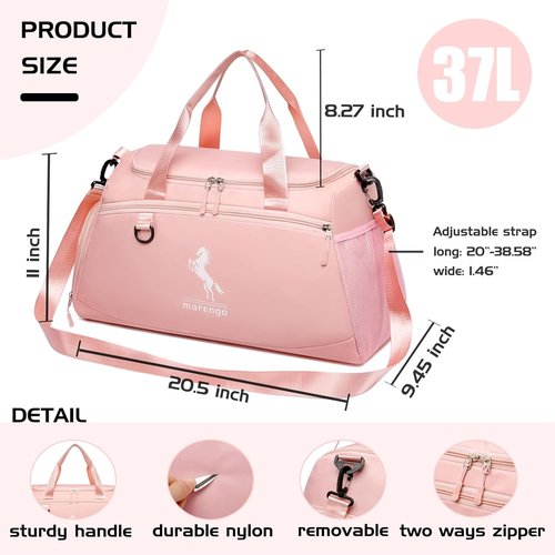 Marengo Gym Bag | Lightweight Travel Duffle with Shoe & Wet Compartment - Ideal for Sports, Yoga & Travel, Pink