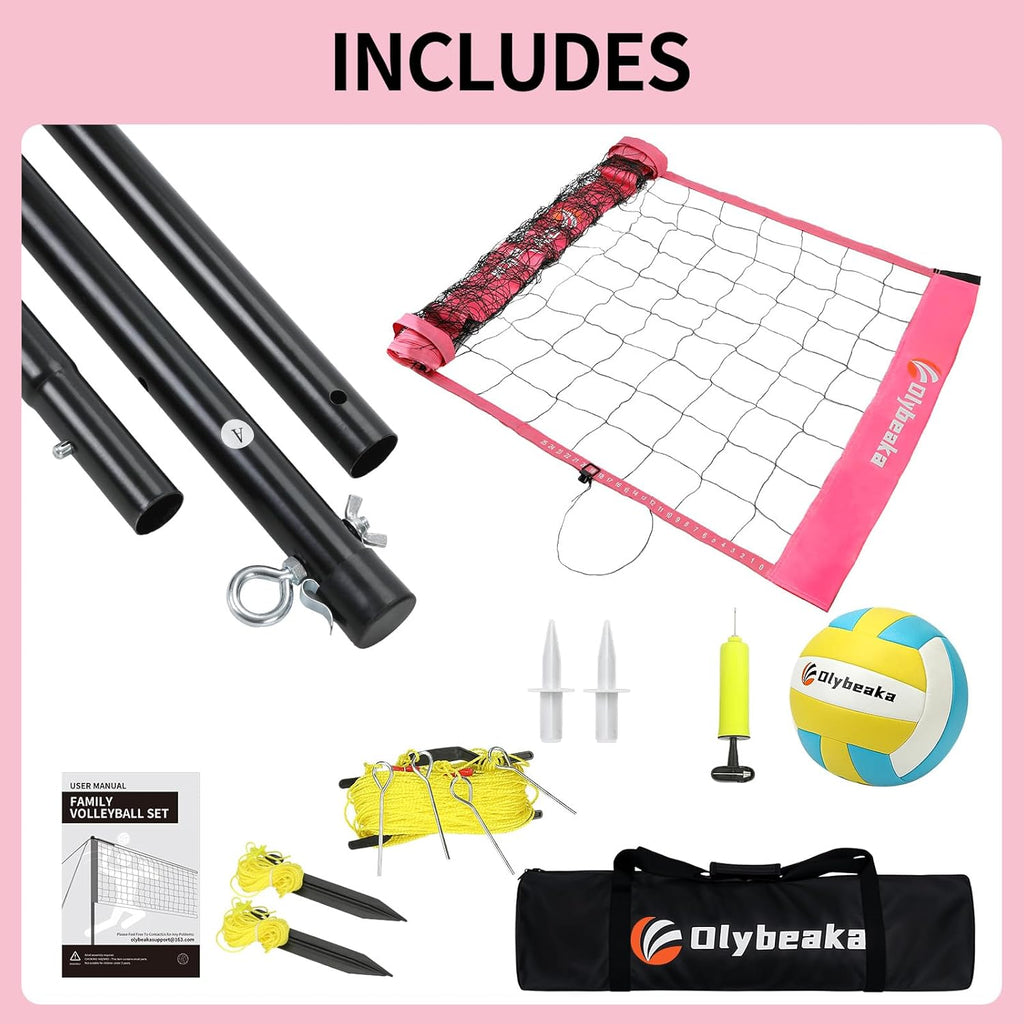 Skiennix Portable Outdoor Volleyball Net Set - Adjustable Poles, Soft PU Volleyball & Pump, Carry Bag Included
