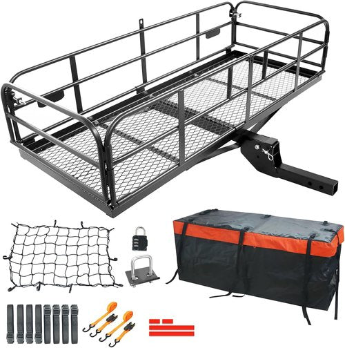 Hitch Cargo Carrier - 60" x 24" x 14.4" Folding Rear Luggage Rack | 510 lbs Capacity with Waterproof Bag & Straps