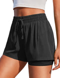 PINSPARK Women's 2-in-1 Running Shorts - Quick-Dry Athletic Gym Shorts with Liner Pockets