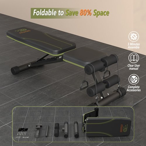 Fitgoods Adjustable Weight Bench for Home Gym, Foldable 700LBS Workout Bench with 9 Backrests, Multi-Purpose Bench Press for Incline Decline Flat with Fast Adjustment (2 resistance bands)