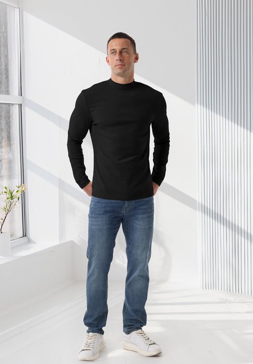 Askdeer Men's T-Shirts Cotton Mock Turtleneck Long Sleeve Shirts Lightweight Thermal Pullover Sweaters Black
