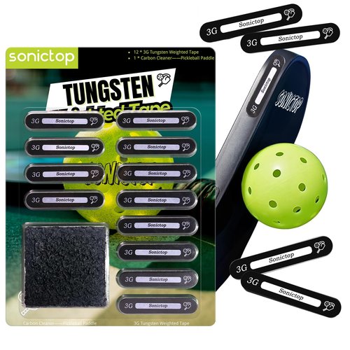 Tungsten Tape for Pickleball Paddles, Non-Toxic 12PCS Tungsten Tape with Paddle Eraser High Adhesive 3g Tungsten Tape Weight Strips Lead Tape Alternative