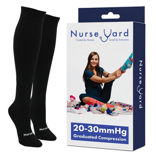 Nurse Yard Compression Socks for Nurses - Women & Men - 20-30mmHg Graduated Compression, Zero-Toe Compression, For Medical Staff, Nursing, Athletic Support Such As Running, Cycling, Hiking - 1 Pair