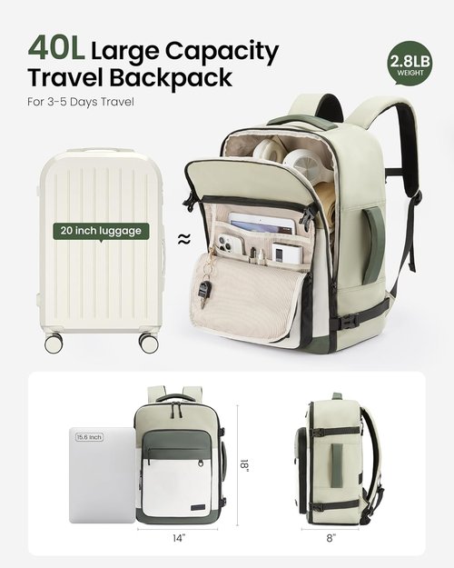 LOVEVOOK Travel Backpack - 40L Airline Approved Carry-On Bag with 3 Packing Cubes | Waterproof, Fits 17" Laptop
