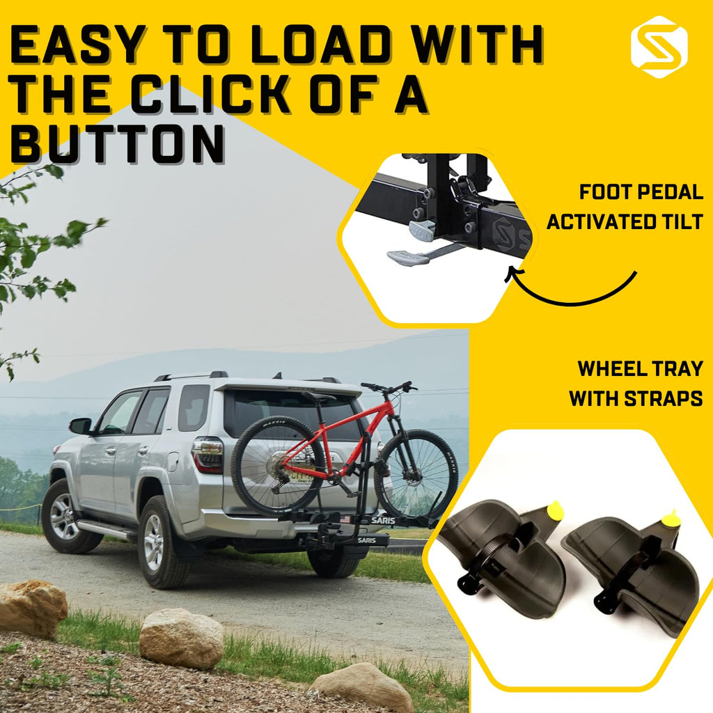 Saris Freedom 2-Bike Hitch Rack – Universal Fit for All Bike Types, 1¼" & 2" Receivers, 120 lb Capacity, Compact Design, Secure Ratcheting Straps