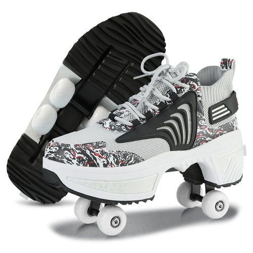 Roller Skate Shoes for Women Kids Roller Shoes Boy Girl Sneakers with Retractable Wheels Breathable Roller Skates Shoes for Christmas Birthday Children Show Gift (Black, 7.5)