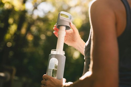 LifeStraw Go Series - Hand-Blown Glass Water Filter Bottle with Silicone Sleeve | 20oz Aegean Sea