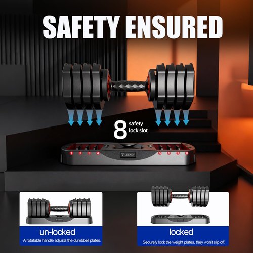 LEEKEY Adjustable Dumbbells 1PCS, Dumbbells with Anti-Slip Handle for Exercise & Fitness Fast Adjust Weight, Innovative Workout Equipment, Dumbbell Set Adjustable Weight