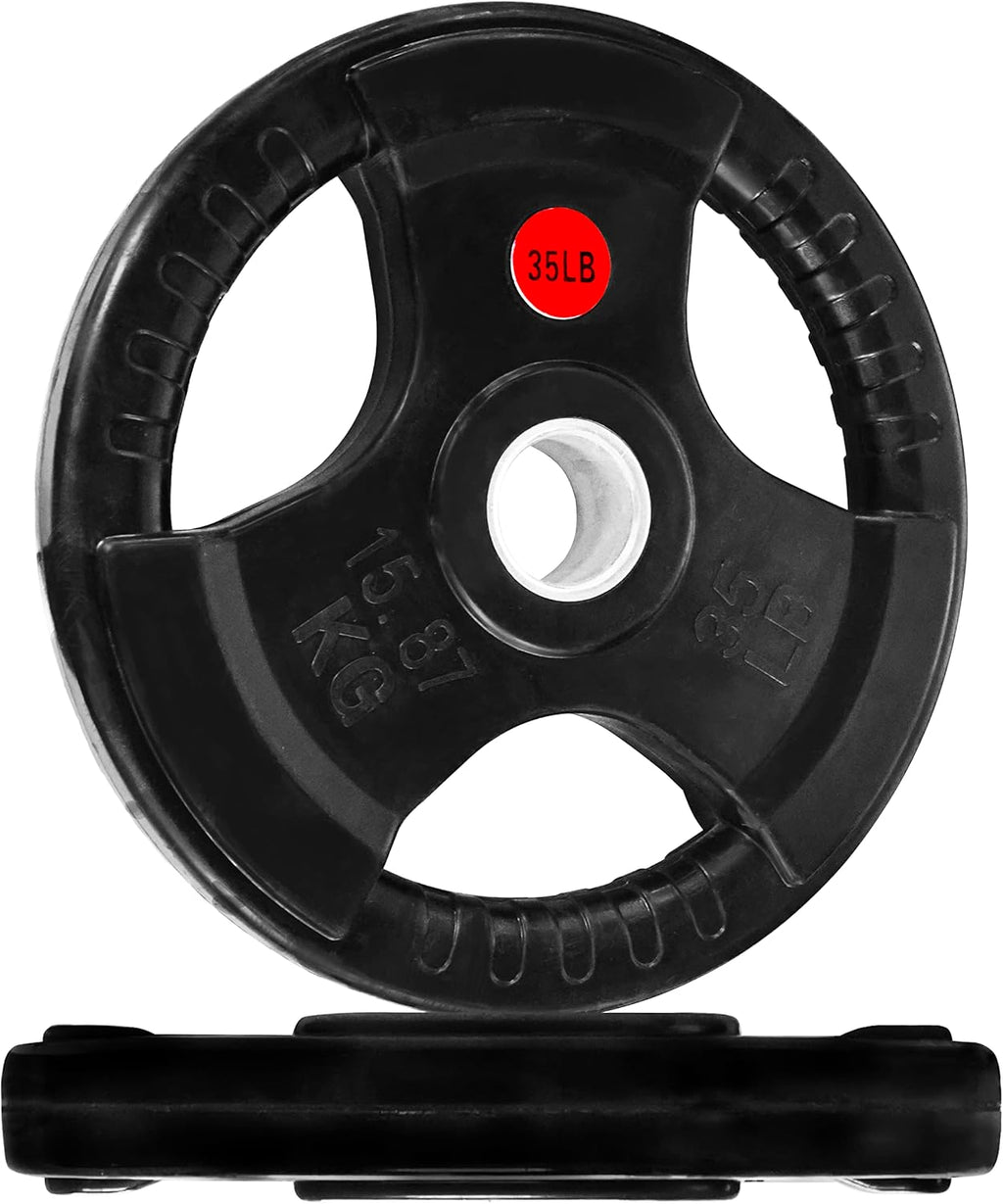 Signature Fitness Olympic 2-Inch Cast Iron Weight Plates - 35LB Pair for Strength Training