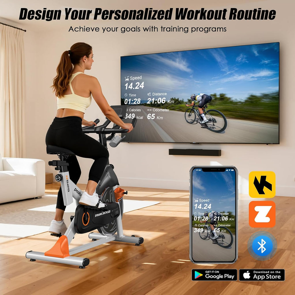 POOBOO Magnetic Exercise Bike - Quiet Indoor Cycling Bike with LCD Monitor & 350lbs Capacity | Adjustable Resistance for Home Gym Fitness