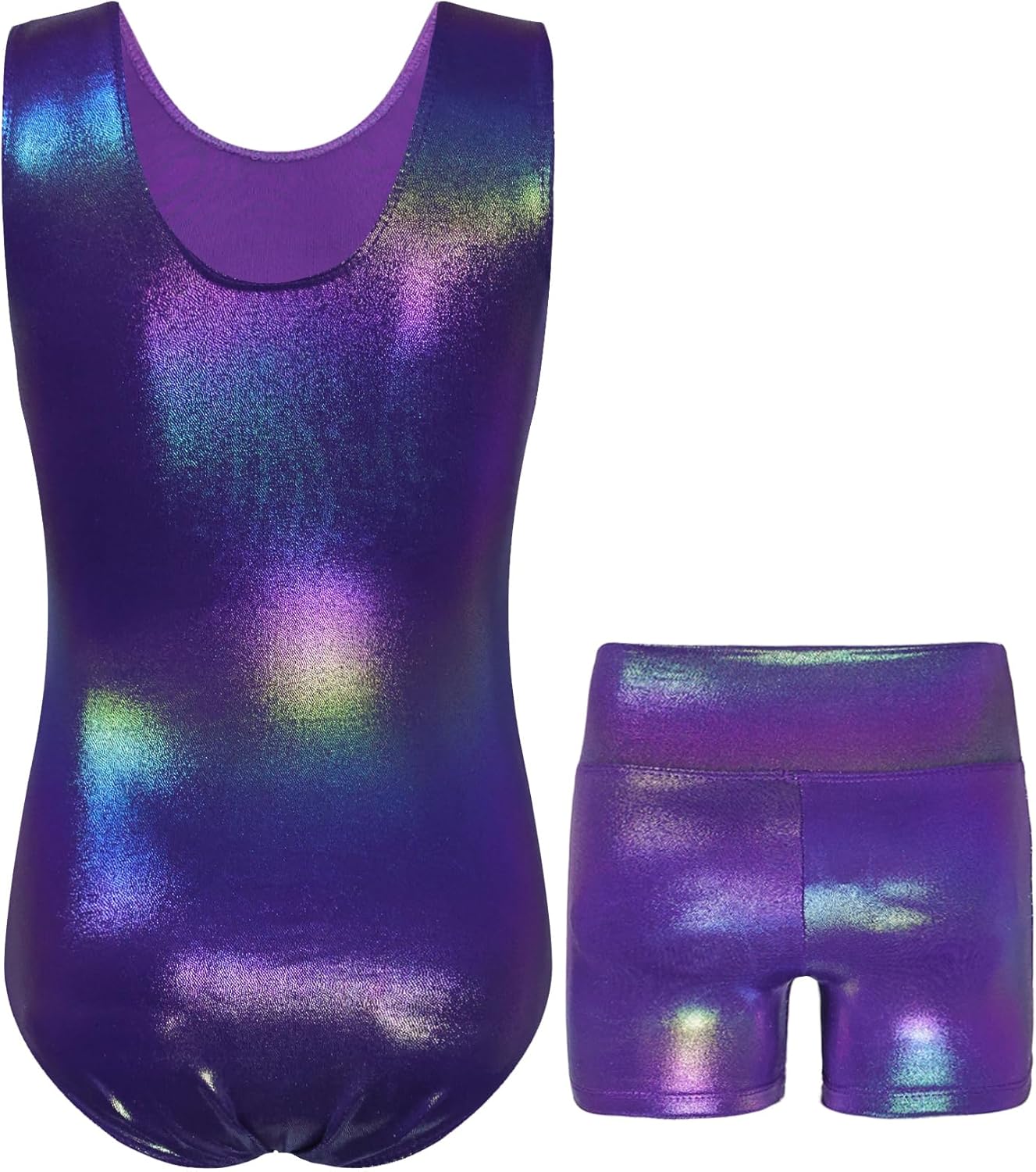 Skiennix Gymnastics Leotards - Sparkly Tumbling Bodysuits with Shorts | Sleeveless Dance Activewear for Girls