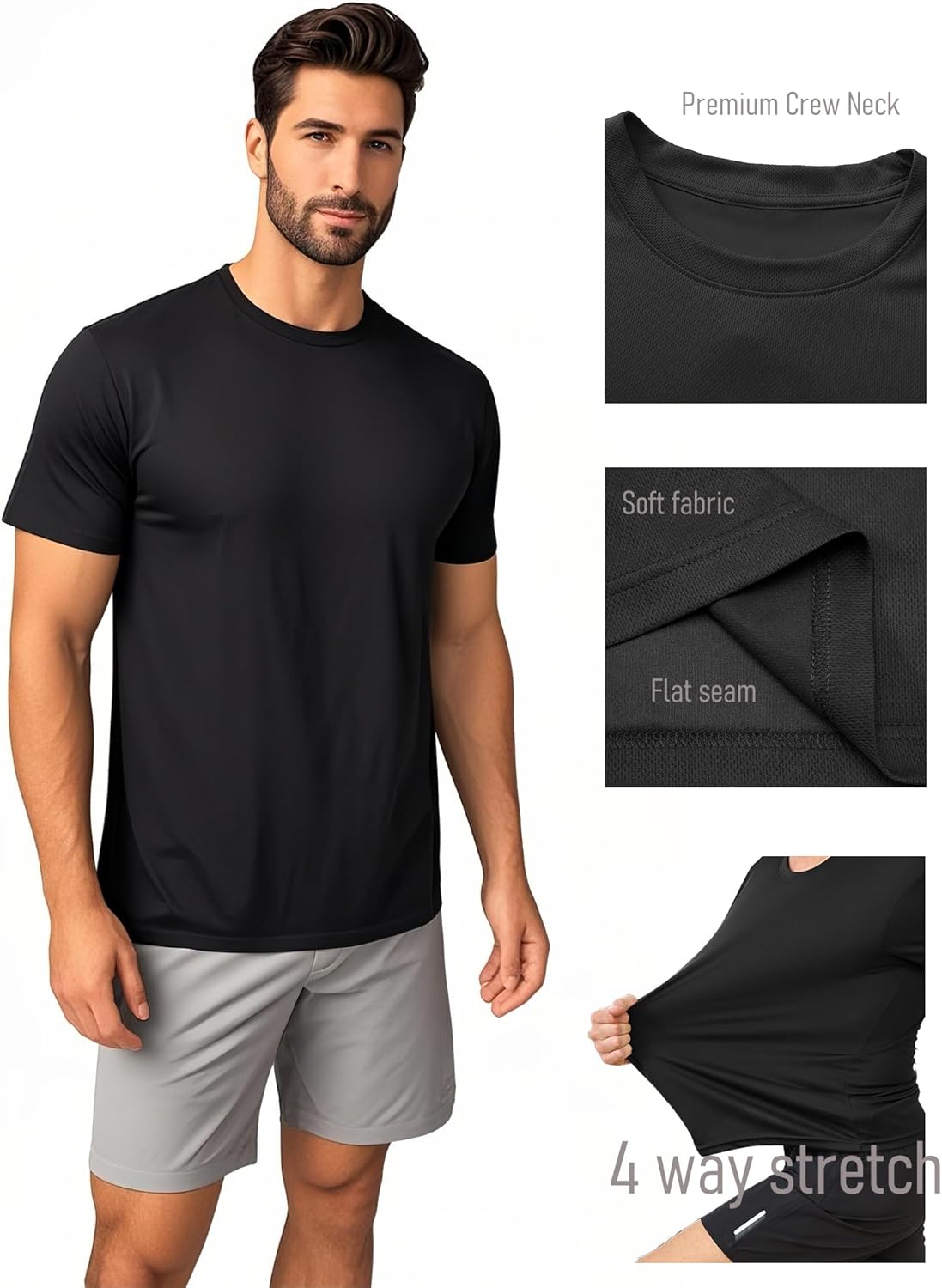 Skiennix Men's Athletic Quick-Dry Crew Neck T-Shirts - 5 Pack for Gym & Running | Short Sleeve Tops