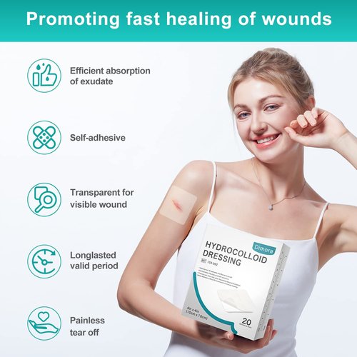 Dimora Hydrocolloid Wound Dressing - Ultra Thin 4" x 4" Large Self-Adhesive Bandages | 20 Pack