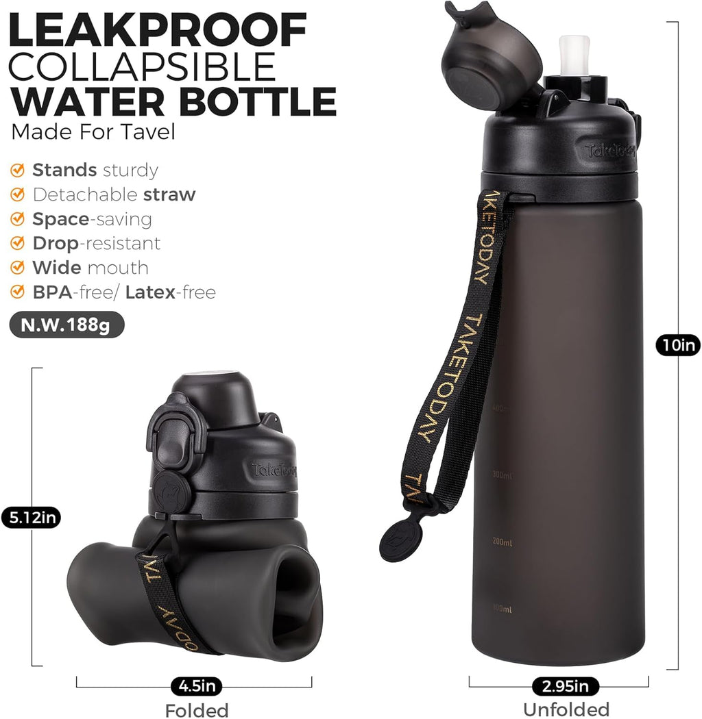 TakeToday Collapsible Water Bottles - 32oz & 20oz | Compact, Leakproof Silicone for Travel & Hiking