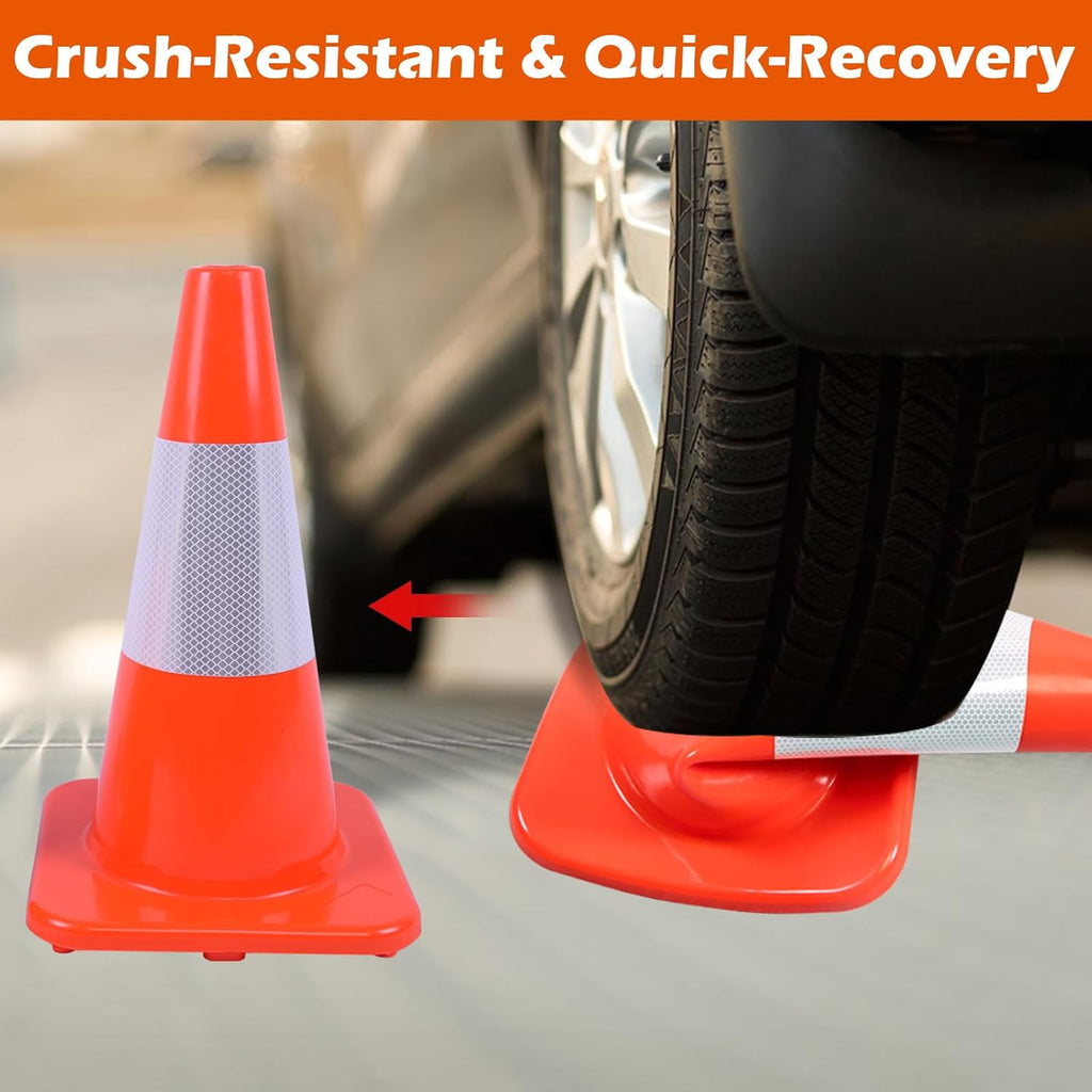 Traffic Cones 4 Pack by [Brand Name] - 18" Durable PVC Safety Cones with Reflective Collars | High Visibility for Parking, Construction & Sports