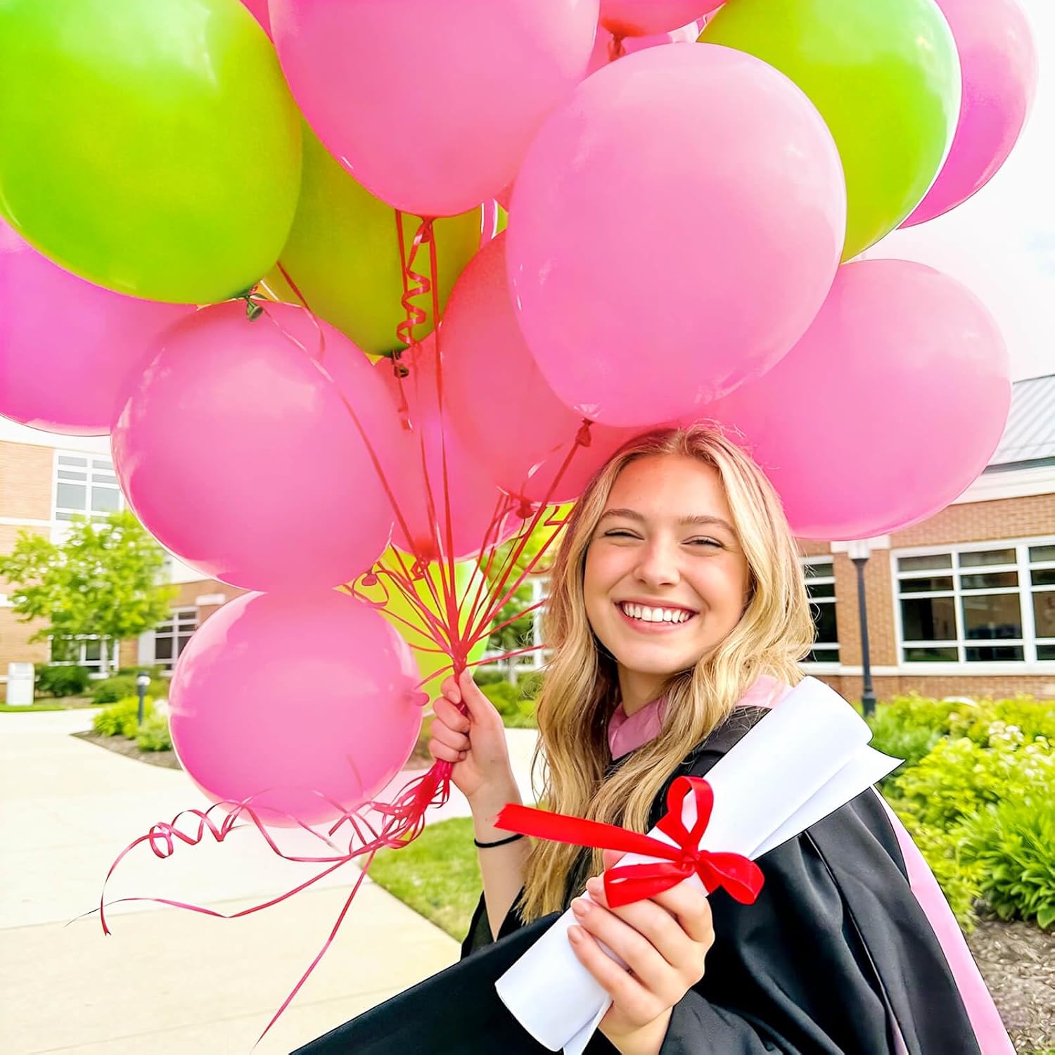 Pink Balloon | 110pcs 12-Inch Latex Balloons for Birthday, Valentine's Day & Weddings - Includes 2 Ribbons