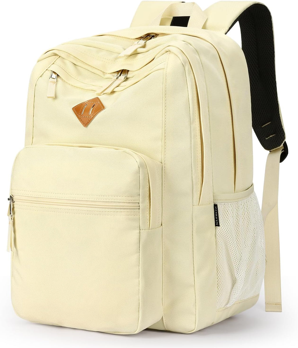 ZORFIN 26L Water Resistant Backpack for College and Travel - Stylish Beige Bookbag