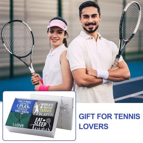 VitalCozy 4 Pieces Tennis Towel Funny Embroidered Tennis Towel with 4 Clip Sports Court Accessory Gifts for Men Women(Classic Style)