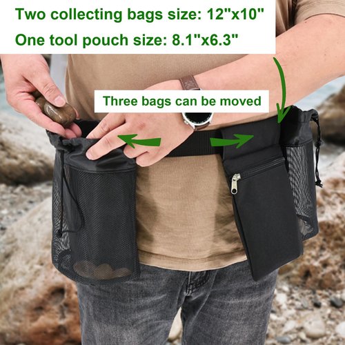 Rock Foraging Belt,Rock hounding Bag with Adjustable Waistband,Cover Geny 2 Mesh Picking Pouch for Collecting,1 Tool Bag,Outdoor Hunting Bags Lightweight and Sturdy to Wear Around Waist,Gifts
