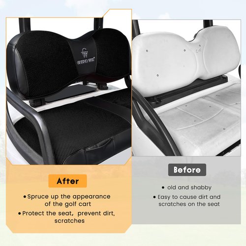 Golf Cart Seat Covers Fits Yamaha G29/Drive2 Standard Seat Cushion,Cooling Mesh Fabric and Vinyl Leather Yamaha Seat Covers with Pockets,No Stapler Needed Replacement Front Seat Cover(Black)