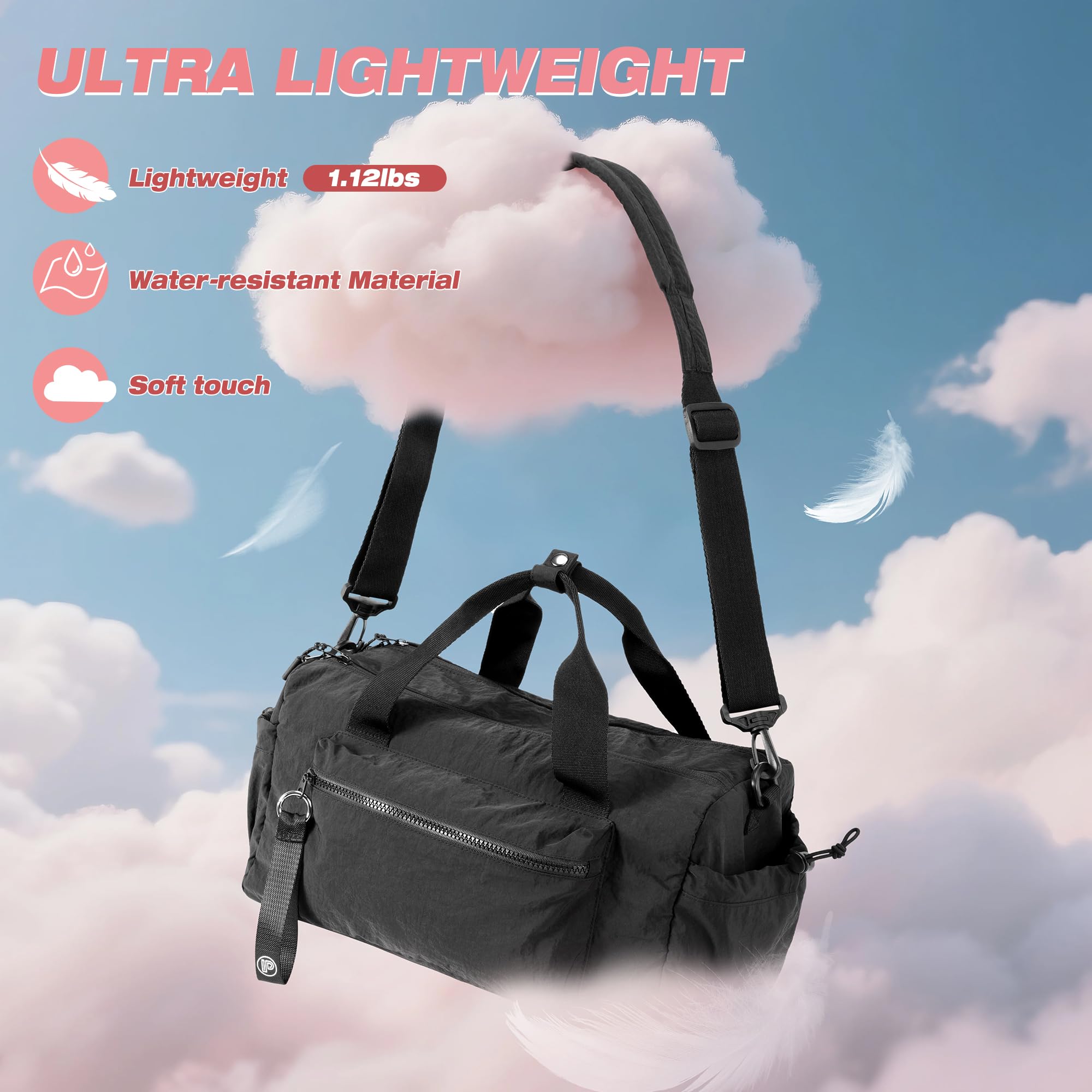 Prokva Small Gym Bag for Women, Mini Duffle Bag with Wet Compartment, 12L Travel Carry on Weekender Bag for Sports, Workout and Fitness, Black