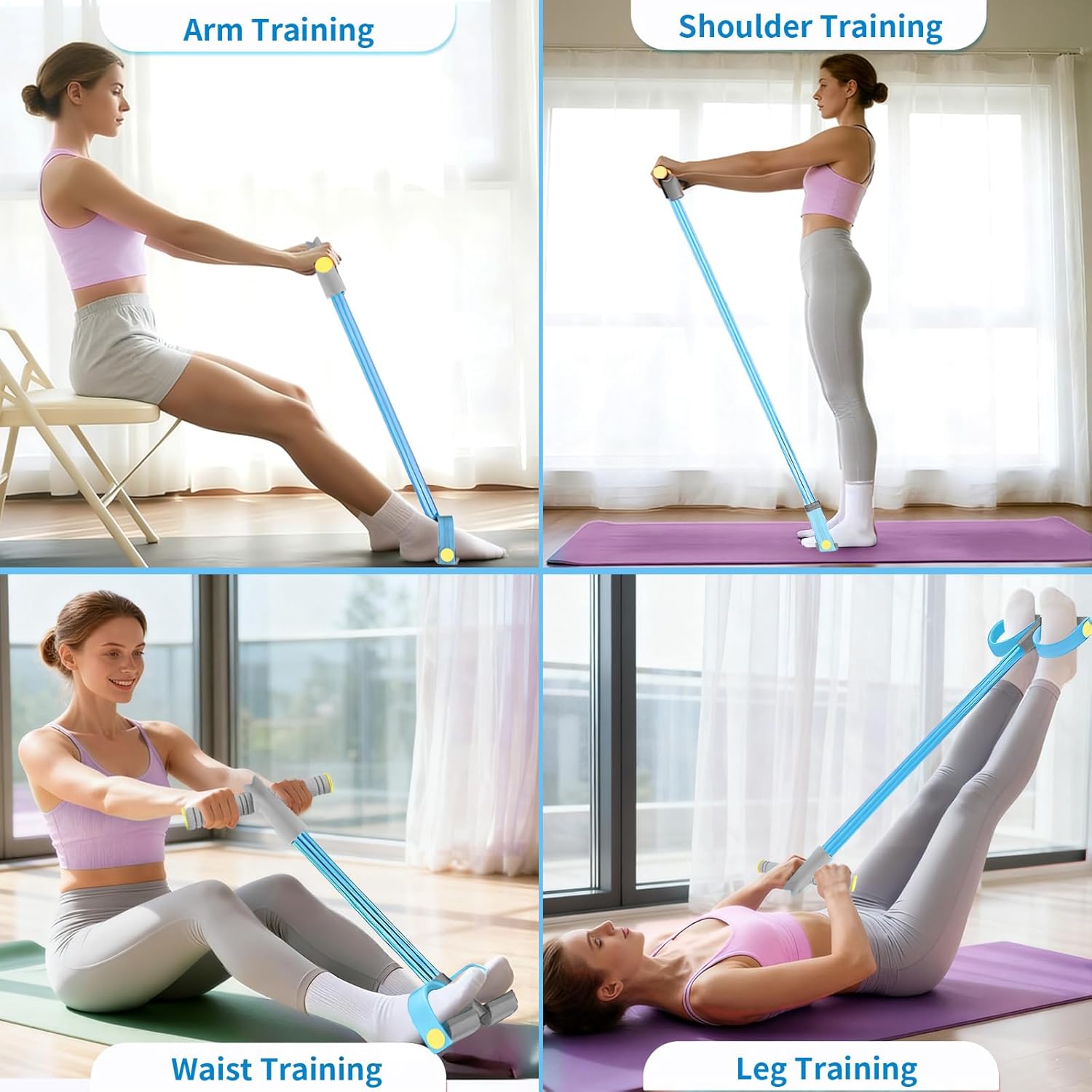 Pedal Resistance Bands - Durable 6-Tube Fitness Bands with Handles for Abdomen, Waist, Arms & Legs