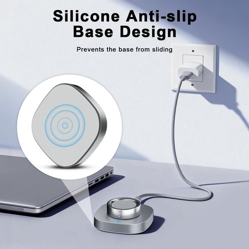 Vigamen Charger Compatible with Aura-Ring Gen 4 Size 8,Fast Safe Charging Dock and USB-C Cable,Silver Gray
