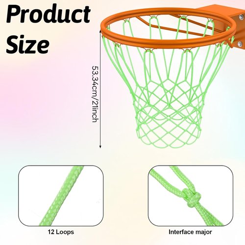 Nightlight Basketball Net - Portable Luminous Nylon Basketball Net for All Weather | 12 Loops