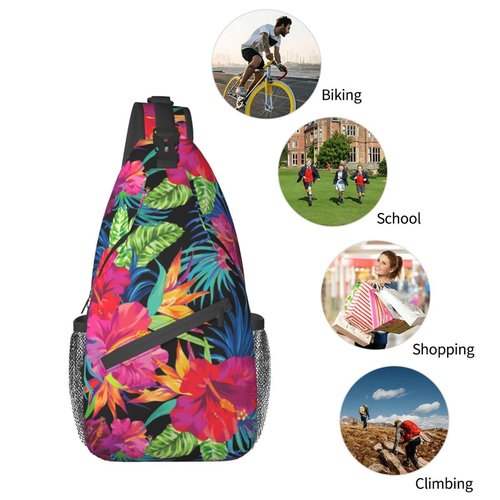 Tropical Hawaiian Flower Sling Bag Crossbody Travel Hiking Chest Backpack Shoulder Daypack for Men Women